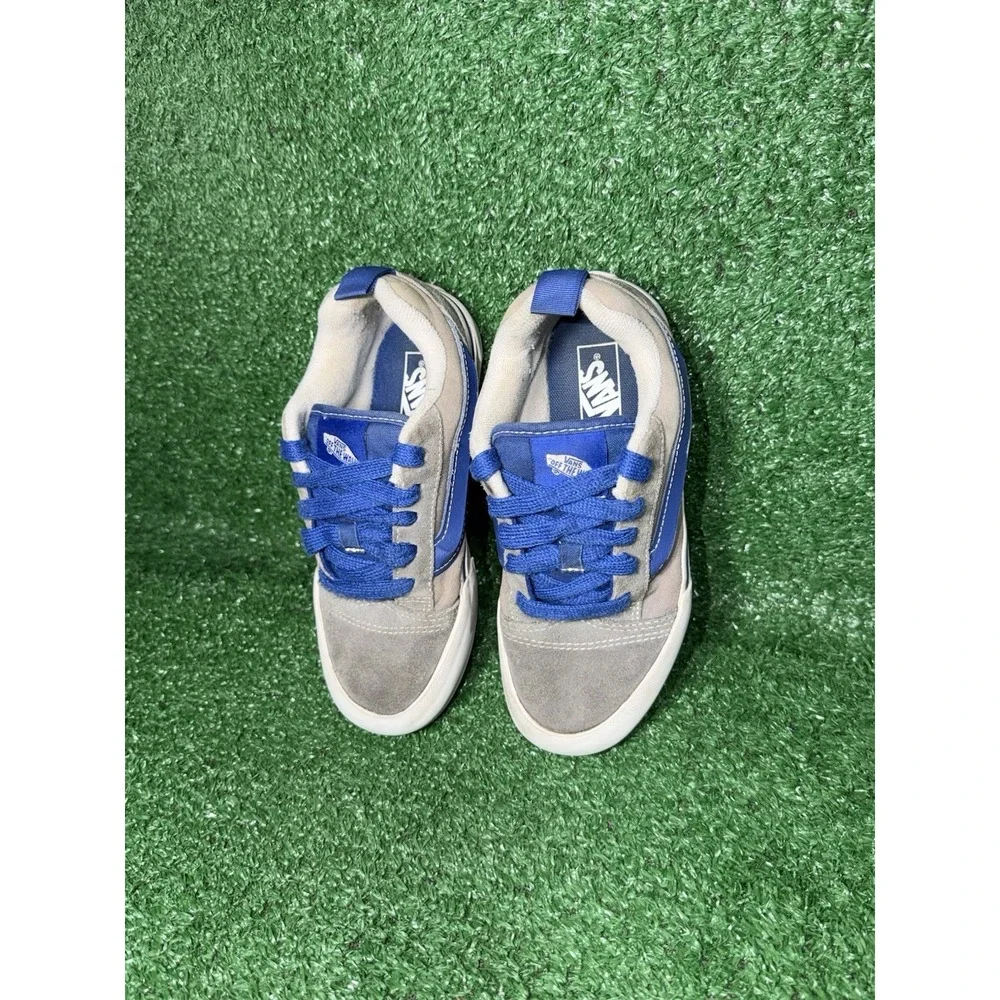 Vans Knu Skool Boys Size 2.5Y Grey Blue Casual Walking‎ Shoes Skate Sneakers